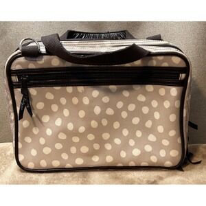THIRTY ONE Tan Poka Dot Double Zip Cosmetic Bag Organizer Travel Handbag